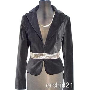 Cache Black Velvet Self Belt Silver Gold Sequin Event Jacket Top New $198 NWT